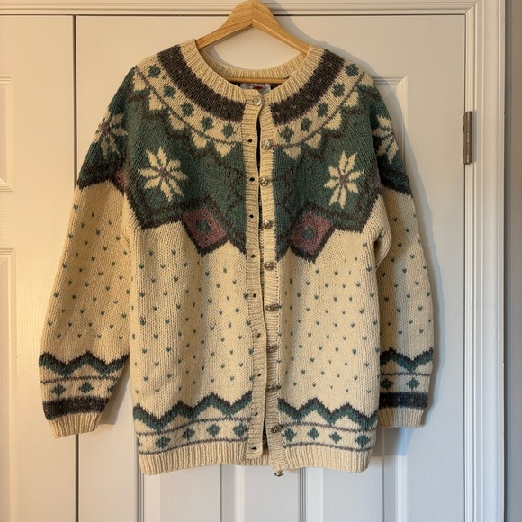 Marsh Landing Sweaters - Vintage Marsh Landing Shetland Wool Fiar Isle Cardigan Sweater S Winter Granny